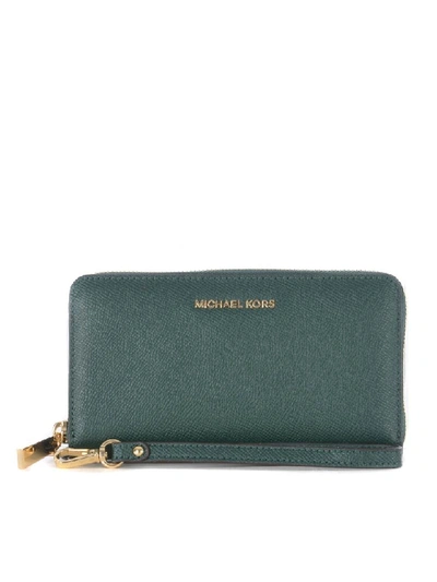 Shop Michael Kors Jet Set Travel Zip Around Wallet In Verde