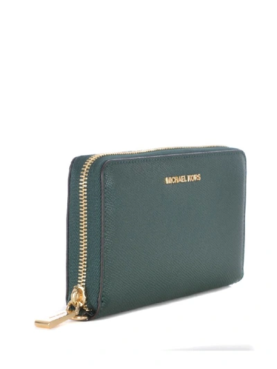 Shop Michael Kors Jet Set Travel Zip Around Wallet In Verde