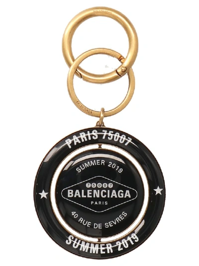 Shop Balenciaga Casino Earp Round Keyring In Black