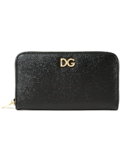 Shop Dolce & Gabbana Logo Plaque Zip-around Wallet In Nero