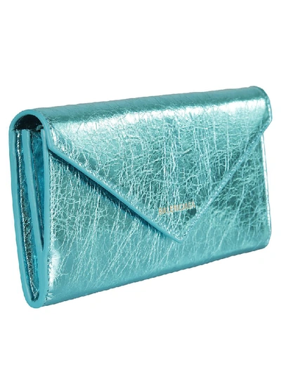 Shop Balenciaga Logo Continental Wallet In Turquoise