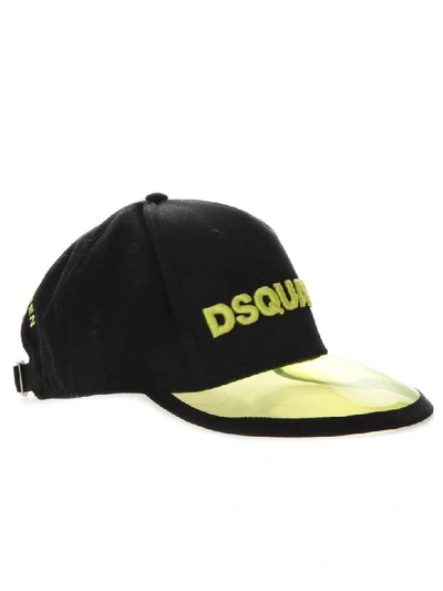 Shop Dsquared2 Black Cotton Baseball Cap With Pvc Peak In Basic