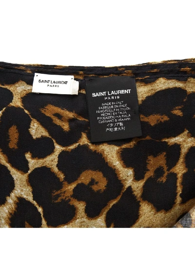 Shop Saint Laurent Leopard Printed Beige & Black Silk Scarf In Beige/black