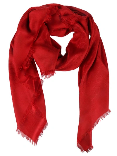 Shop Gucci Gg Motif Pattern Scarf In Red