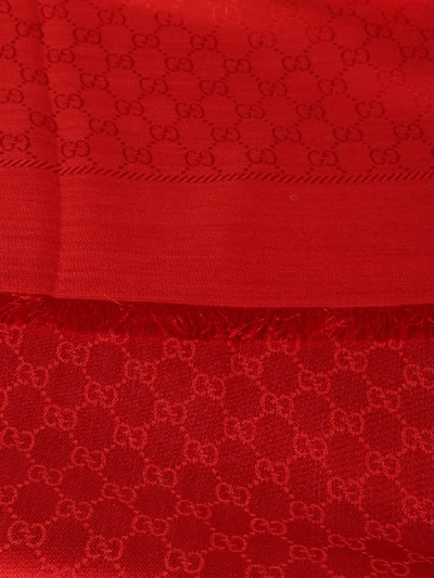 Shop Gucci Gg Motif Pattern Scarf In Red