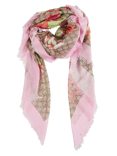 Shop Gucci Spring Bouquet Shawl In Beige/pink