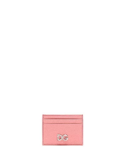 Shop Dolce & Gabbana Pink Card Holder With Dg Crystal Logo In Candy