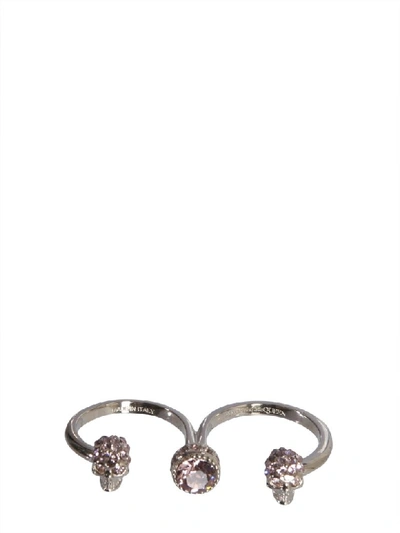 Shop Alexander Mcqueen Double Skull Ring In Multicolor