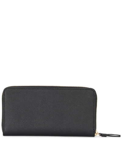 Shop Tory Burch Robinson Black And Blue Saffiano Leather Wallet In Nero