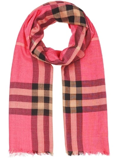 Shop Burberry Lightweight Check Scarf In Rose Pink