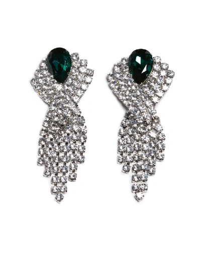 Shop Alessandra Rich Embellished Clip-on Earrings In Crystal Verde