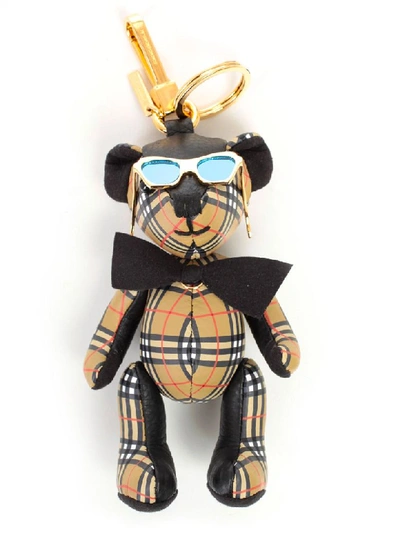 Shop Burberry Thomas Bear Checked Charm In Black Antique Yel