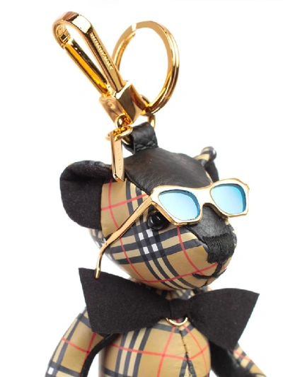 Shop Burberry Thomas Bear Checked Charm In Black Antique Yel