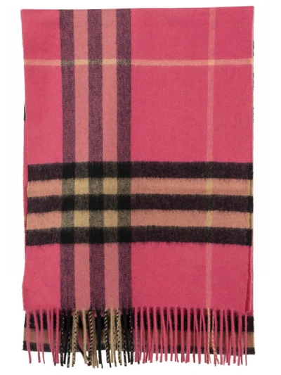 Shop Burberry The Classic Checked Scarf In Bright Rose