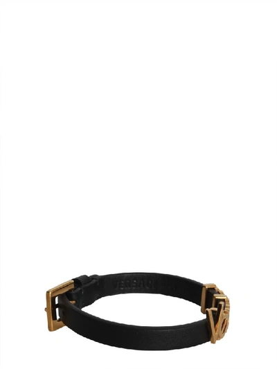 Shop Versace Bracelet With Lettering Logo In Nero