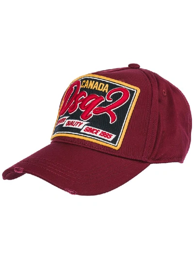 Dsquared2 Burgundy Cotton Baseball Cap With Logo Patch In Burgundy