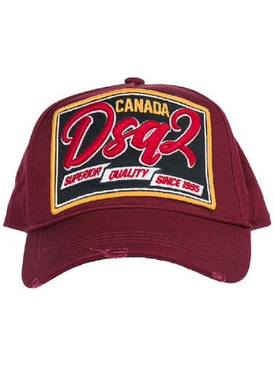 Dsquared2 Burgundy Cotton Baseball Cap With Logo Patch In Burgundy