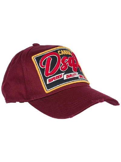 Dsquared2 Burgundy Cotton Baseball Cap With Logo Patch In Burgundy