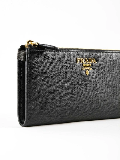 Shop Prada Logo Plaque Zip Around Wallet In Nero
