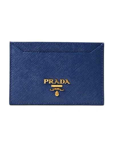 Shop Prada Logo Plaque Card Holder In Bluette