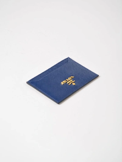 Shop Prada Logo Plaque Card Holder In Bluette