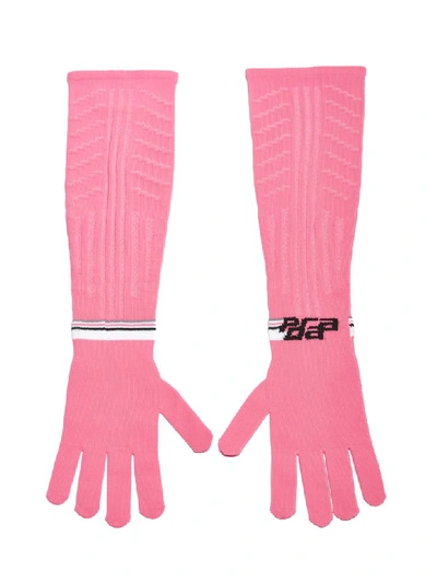 Shop Prada Gloves In Rosa Fluo Bianco