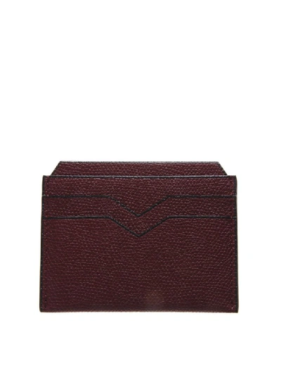 Shop Valextra Bordeaux Cardholder In Pebbled Leather Texture