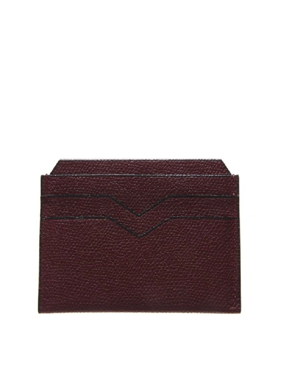 Shop Valextra Bordeaux Cardholder In Pebbled Leather Texture