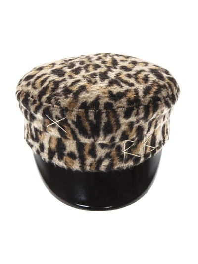 Shop Ruslan Baginskiy Leopard Baker Boy Hat In Wool In Multicolor