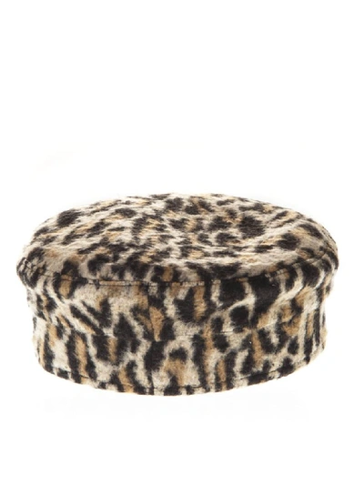 Shop Ruslan Baginskiy Leopard Baker Boy Hat In Wool In Multicolor