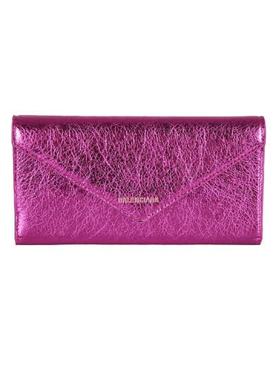 Shop Balenciaga Logo Continental Wallet In Rose Fuchsia
