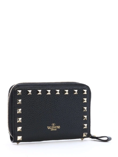 Shop Valentino Rockstud Zip Wallet In Black