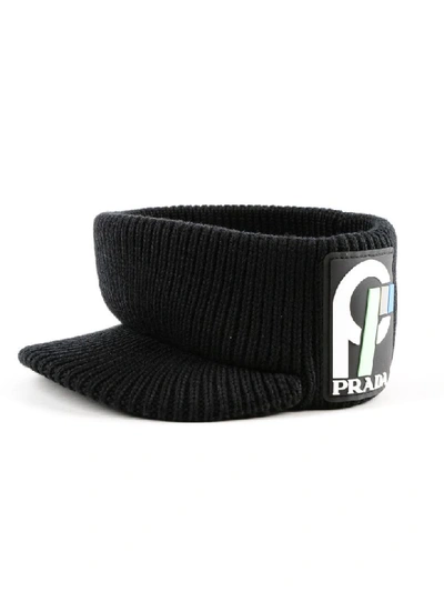 Shop Prada Ribbed Visor Headband In Nero