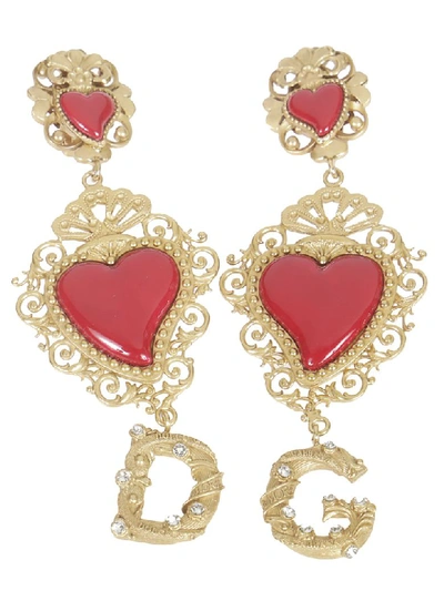 Shop Dolce & Gabbana Heart Logo Earrings In Gold