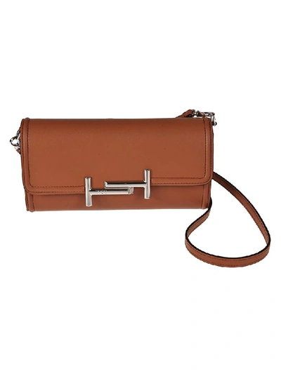 Shop Tod's Double T Chain Wallet In Brown