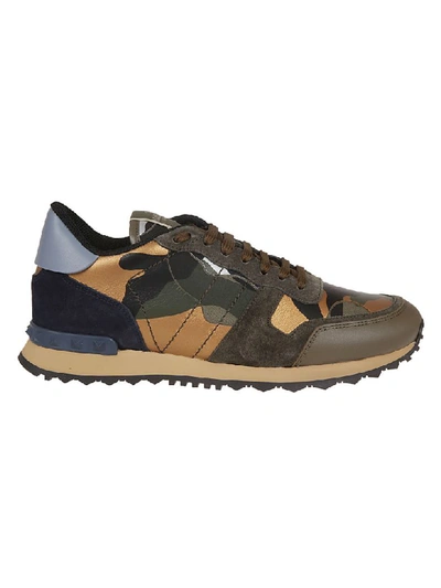 Shop Valentino Rockrunner Sneakers In Green Silver Brown
