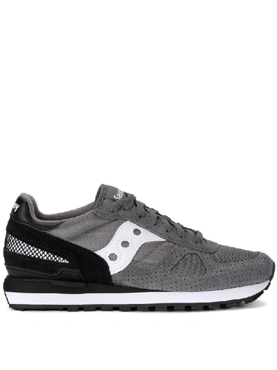 Shop Saucony Shadow Grey And Black Suede And Fabric Sneaker In Multicolor