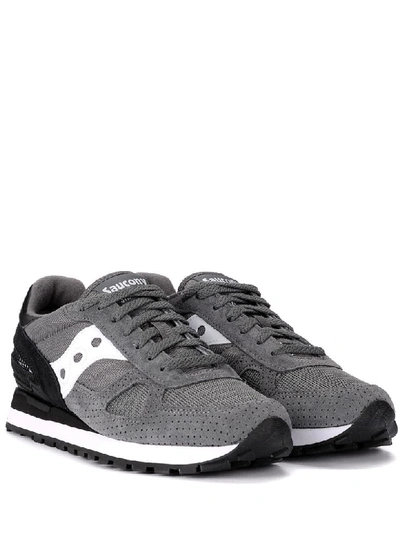 Shop Saucony Shadow Grey And Black Suede And Fabric Sneaker In Multicolor