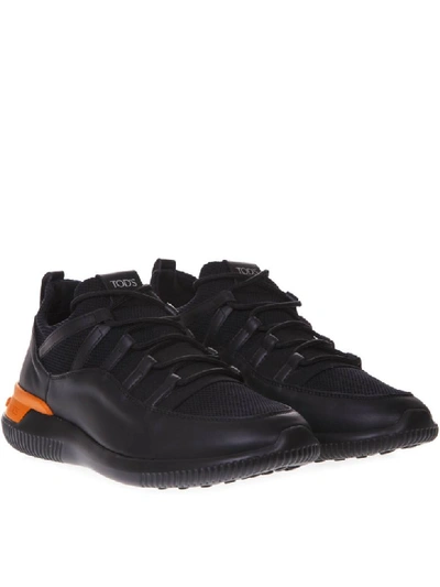 Shop Tod's Black Sneakers In Leather And Scuba