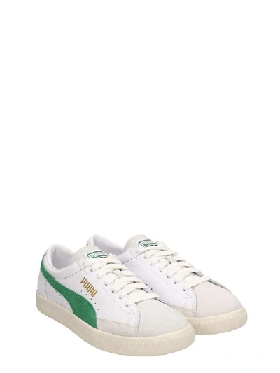 Shop Puma White And Green Leather Sneakers
