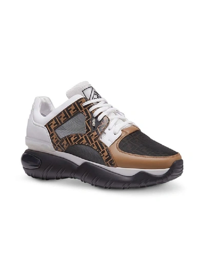 Shop Fendi Chunky Monogram Runner Sneakers In Black/white/nut