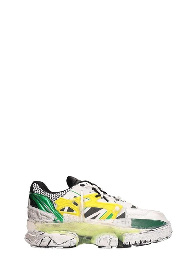 Shop Maison Margiela White And Green Leather Addict Sneakers