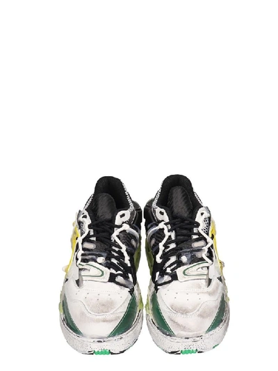 Shop Maison Margiela White And Green Leather Addict Sneakers