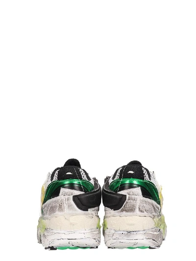 Shop Maison Margiela White And Green Leather Addict Sneakers