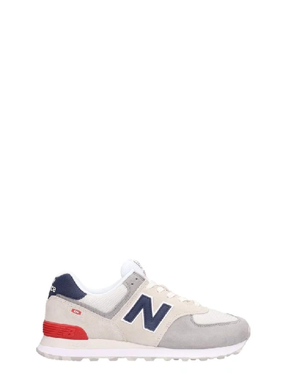 Shop New Balance Suede And Canvas 574 White Sneakers In Grey