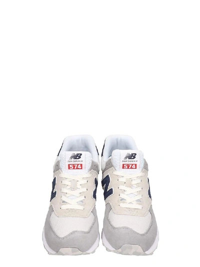 Shop New Balance Suede And Canvas 574 White Sneakers In Grey
