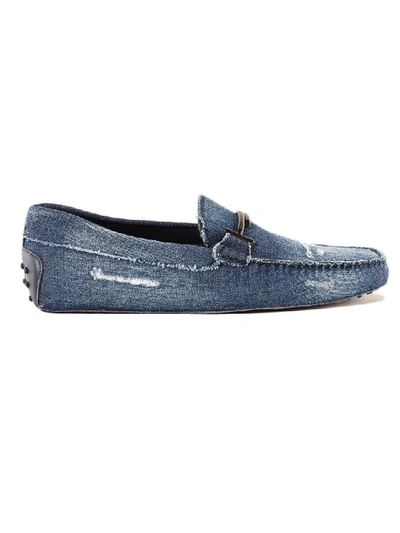 Shop Tod's Double T Denim Loafers In Ee Dark Jeans