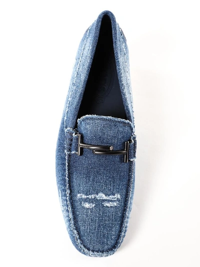 Shop Tod's Double T Denim Loafers In Ee Dark Jeans