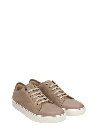 Shop Lanvin Beige Leather And Suede Sneakers