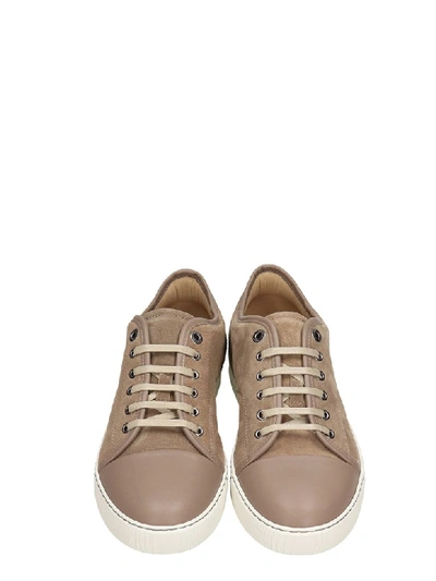 Shop Lanvin Beige Leather And Suede Sneakers